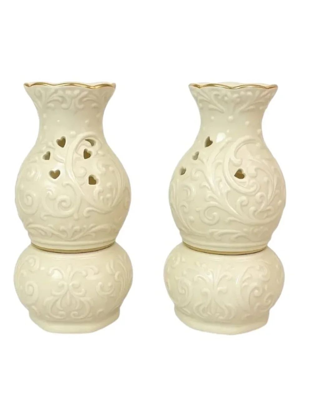 Set of 2 Vintage Pierced Porcelain Oil / Wax Warmers | Ivory Ceramic Diffusers